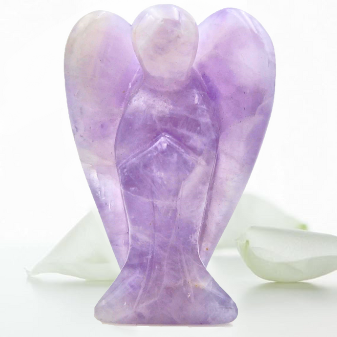 Pocket Guardian Angel with Serenity Prayer Card - AMETHYST Natural Crystal Healing Stone Figurine - Gift for Yourselves and your loved ones