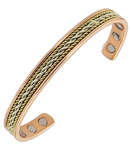 Earth Therapy Original ROPE INLAY and FLEUR D'OR Pure Copper Magnetic Cuff Bracelets - Ultra Strength - Adjustable - For Men & Women