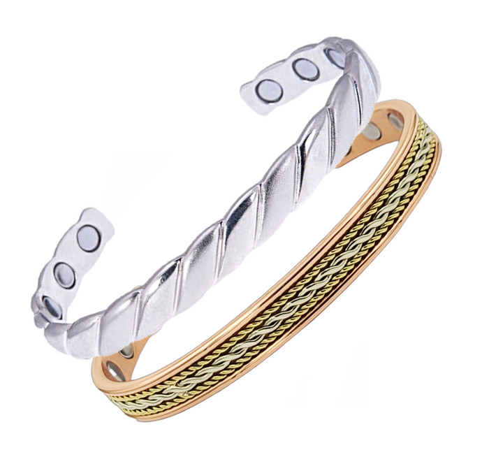 Silver-Plated and Rope Inlay Copper Magnetic Bracelet Gift Set With A Luxurious Velvet Pouch