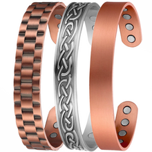 Load image into Gallery viewer, 3 Pack Copper Magnetic Therapy Bracelet Set Featuring Men&#39;s Watch Cuff Bracelet, Celtic Pewter Bracelet, and Golf Bracelet
