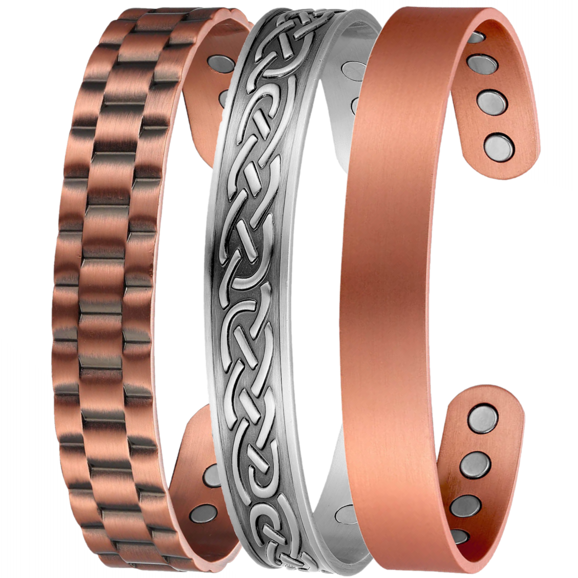 3 Pack Copper Magnetic Therapy Bracelet Set Featuring Men s Watch