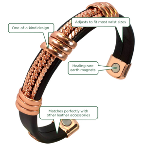 Chain Pattern Copper Leatherette Magnetic Healing Bracelet - Motorcycle Bracelet for Men and Women - Adjustable Sizing