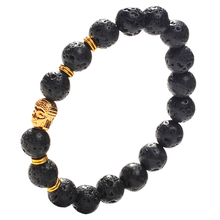 Load image into Gallery viewer, Buddha Root Chakra Lava Rock Bracelet - Gold Plated Volcanic Lava Healing Buddha Bracelet for Men, Women, and Yogis