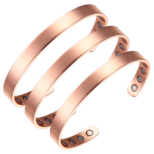 Shiny Pure Copper Magnetic Bracelets - Set of 3 - Adjustable Sizing for Men & Women