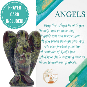 Earth Therapy Pocket Guardian Angel with Serenity Prayer Card - Dragon Blood Stone Natural Crystal Healing Stone Figurine - Gift for Yourselves and Your Loved Ones……