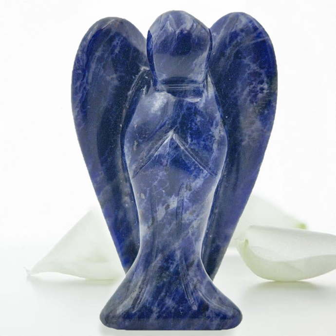 Earth Therapy Pocket Guardian Angel with Serenity Prayer Card - Blue SODALITE Natural Crystal Healing Stone Figurine - Gift for Yourselves and Your Loved Ones……