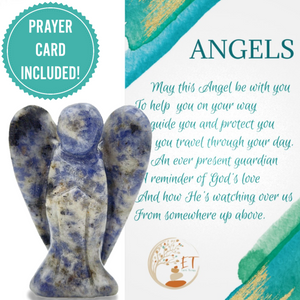 Earth Therapy Pocket Guardian Angel with Serenity Prayer Card - Blue Spot Stone Natural Crystal Healing Stone Figurine - Gift for Yourselves and Your Loved Ones……