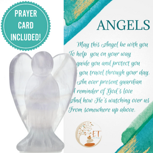 Earth Therapy Pocket Guardian Angel with Serenity Prayer Card - Clear Flourite Natural Crystal Healing Stone Figurine - Gift for Yourselves and Your Loved Ones……