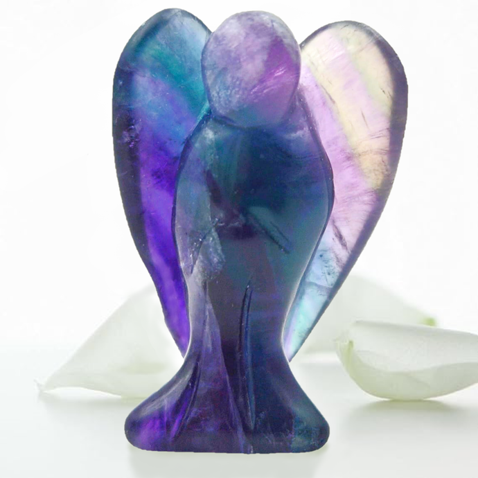 Earth Therapy Pocket Guardian Angel with Serenity Prayer Card - Colorful Flourite Natural Crystal Healing Stone Figurine - Gift for Yourselves and Your Loved Ones……