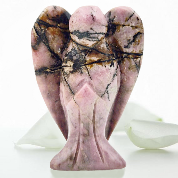 Earth Therapy Pocket Guardian Angel with Serenity Prayer Card - Rhodonite Stone Natural Crystal Healing Stone Figurine - Gift for Yourselves and Your Loved Ones……