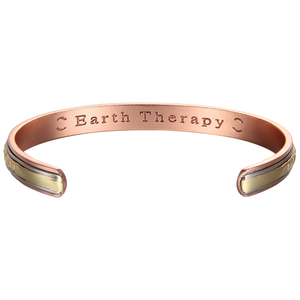 Earth Therapy Original MINIMALIST MATTE and FLEUR D'OR Pure Copper Magnetic Cuff Bracelets - Ultra Strength - Adjustable - For Men & Women