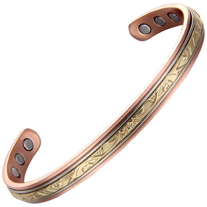 Earth Therapy Original ROPE INLAY and FLEUR D'OR Pure Copper Magnetic Cuff Bracelets - Ultra Strength - Adjustable - For Men & Women
