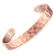 Load image into Gallery viewer, Earth Therapy Original HAMMERED and FLEUR D&#39;OR Pure Copper Magnetic Cuff Bracelets - Ultra Strength - Adjustable - For Men &amp; Women