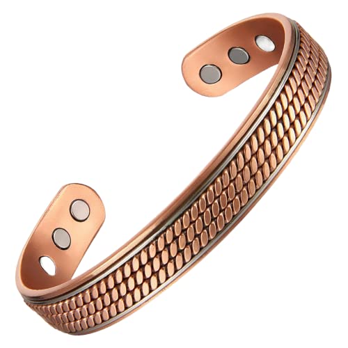 Earth Therapy Pure Copper Magnetic Healing Bracelet for Arthritis, Carpal Tunnel, and Joint Pain Relief – Wide Rope Inlay Style - Men's and Women's Adjustable