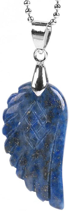 Earth Therapy Angel Wing Necklace - Precious Stone Pendant - Bless Yourselves and Your Loved Ones / Navy Blue