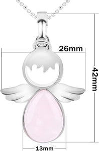 ROSE QUARTZ Teardrop Guardian Angel Necklace with Serenity Prayer Card - Natural Stone Healing