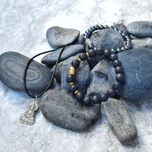 Buddha Root Chakra Lava and Hematite Bracelet Value Set