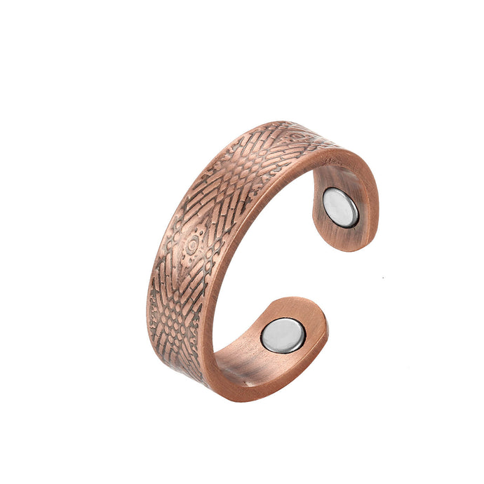 Earth Therapy Bronze Diamond Pattern Magnetic Healing Ring for Recovery and Pain Relief