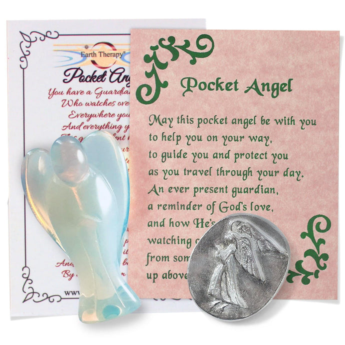 Opalite Guardian Angel Figurines with Serenity Prayer and Pocket Guardian Angel Token Pack for Spiritual Healing