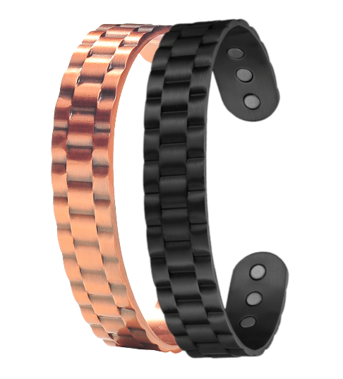 Pure Copper Magnetic Arthritis Relief Bracelet - Adjustable Black & Bronze Gear Cuff Gift Set - Earth Therapy