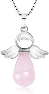 Guardian Angel Necklace - Precious Stone Pendant - Bless Yourselves and Your Loved Ones (Pink)