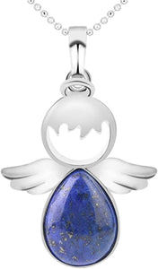 Blue LAPIS LAZULI Teardrop Guardian Angel Necklace with Serenity Prayer Card - Natural Stone Healing